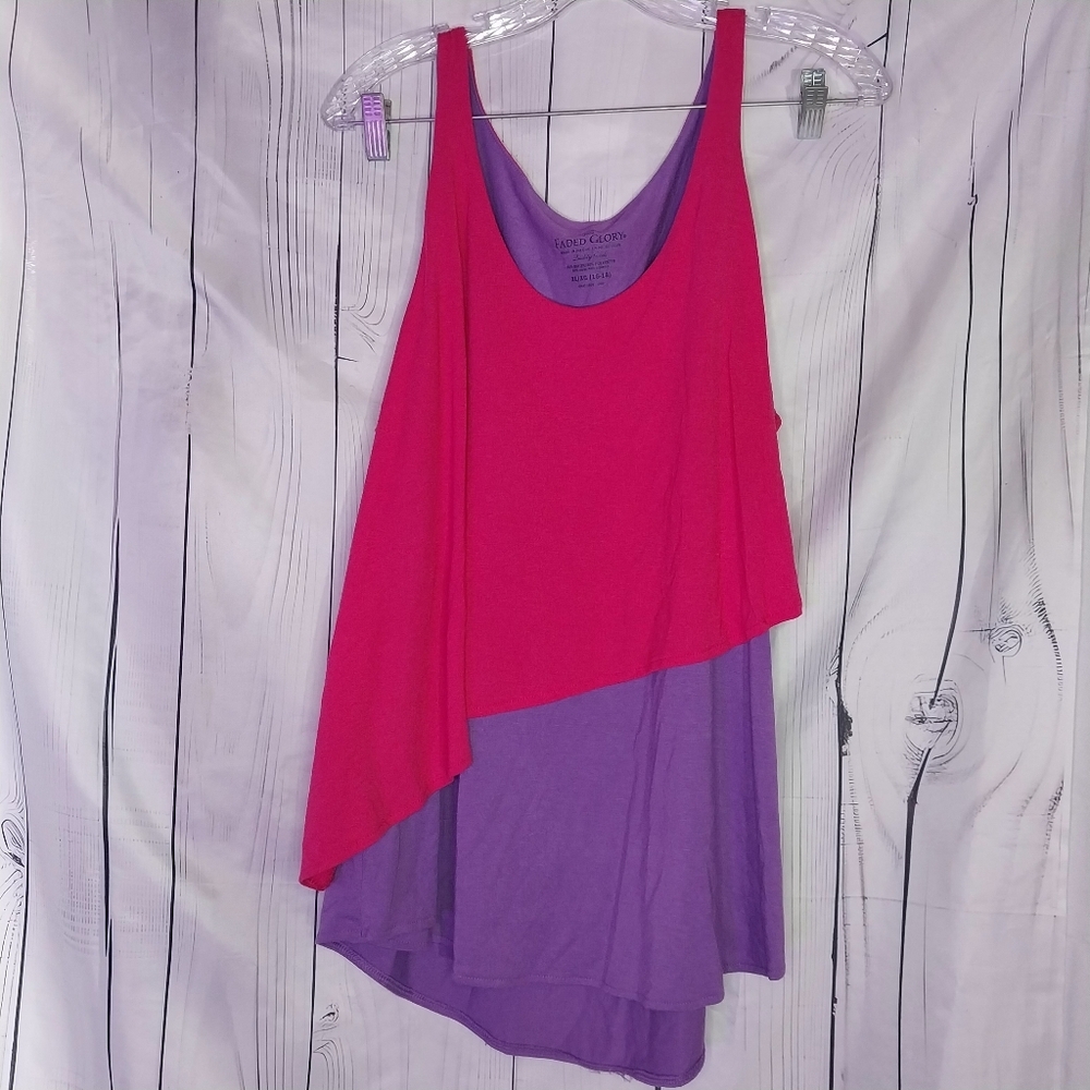 Faded Glory Women's Pink and Purple Asymmetrical Layerd 80's Style Top